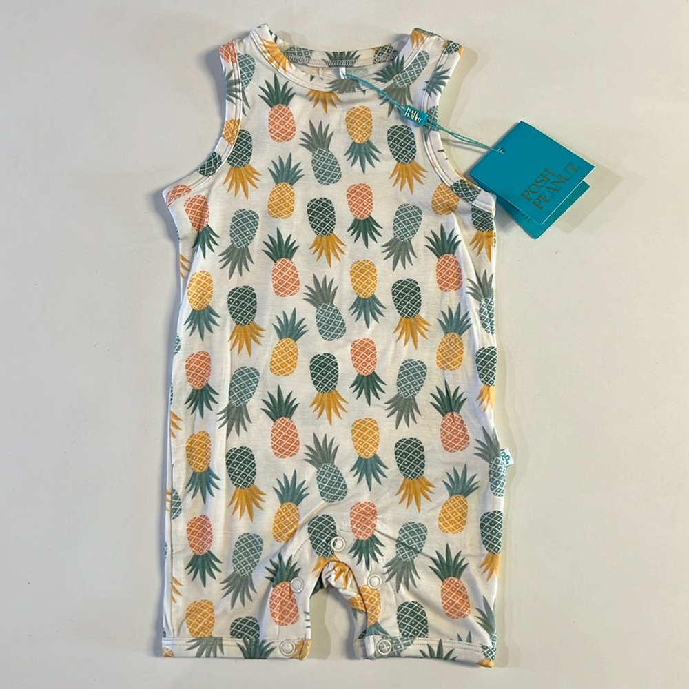 Posh Peanut Tropical Pineapple Romper - White, Yellow, Green